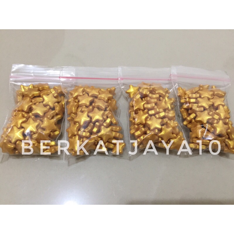 Sprinkle Mutiara Gold Emas bentuk Star Bintang Edible 20gr Dekorasi Kue