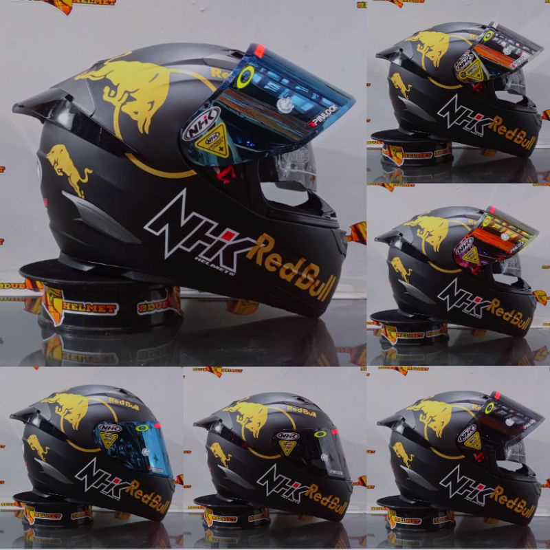 Helm NHK rx9 blck doff/itam doff stiker red bull original helm