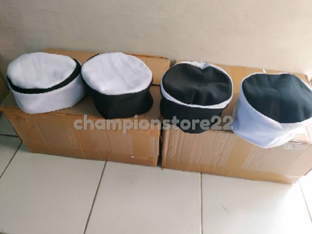 Topi peci lipat mesir warna hitam putih warna bisa di bolak balik sesuai selera