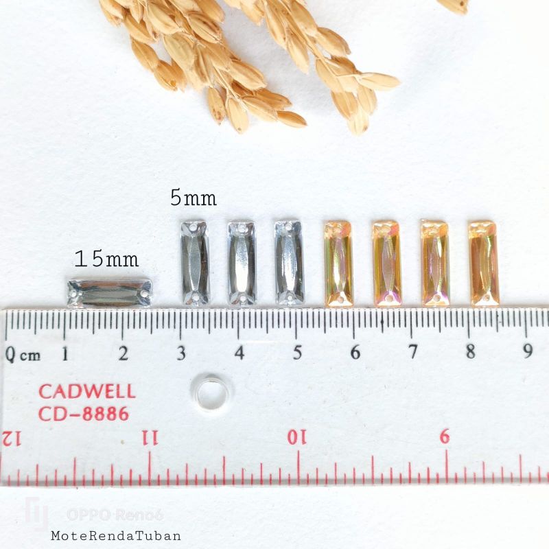 Taiwan Persegi panjang (5x15mm) | Payet Kristal Jahit