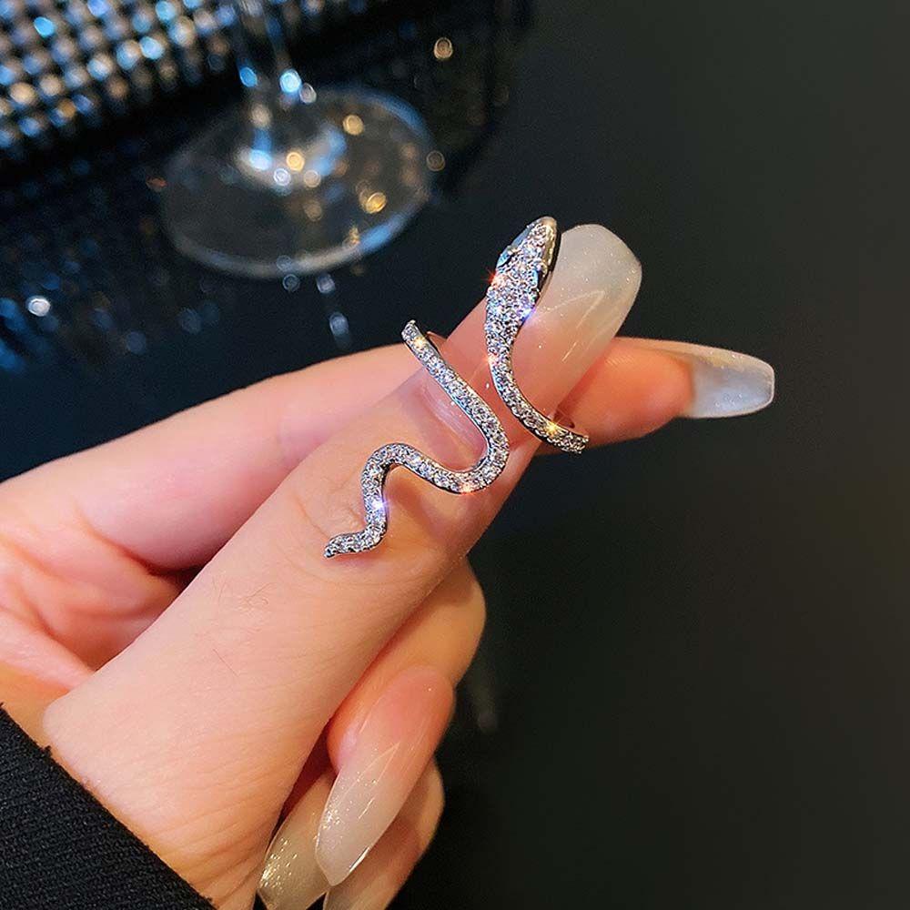 Rebuy Women Rings Elegant Irregular Metal Open Ring Snake Shaped Fashion Jewelry Berlian Imitasi Gaya Korea