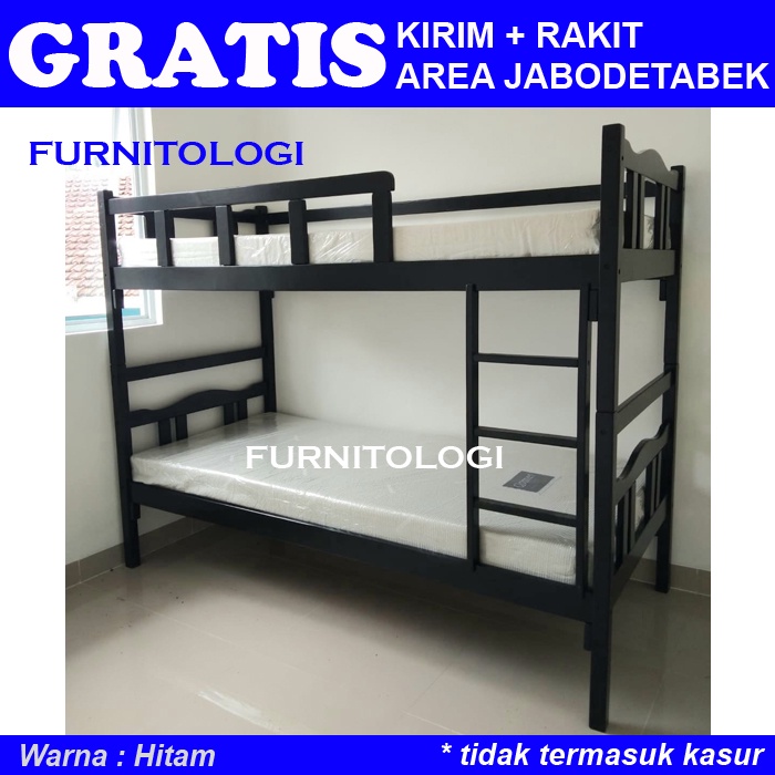 ALLS Ranjang Tingkat Kayu - Tempat Tidur Kayu 90x200 - Ranjang Susun Kayu 2 Tingkat