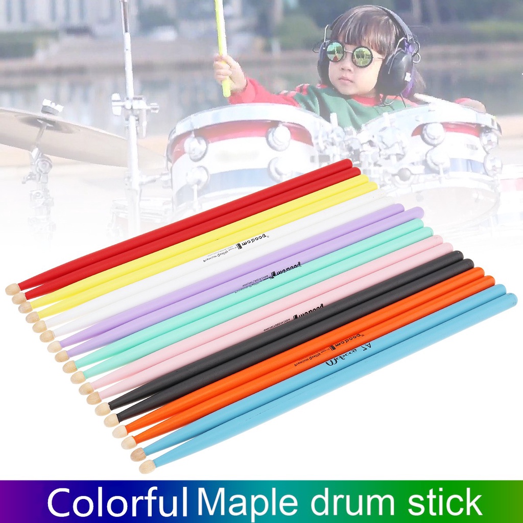 1 Pasang Stik Drum 7A Bahan Kayu Maple Warna Oranye