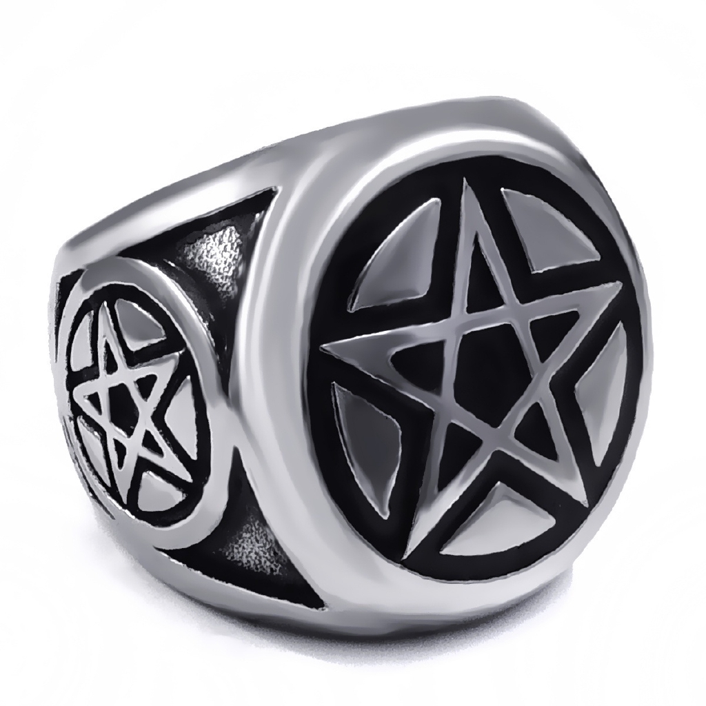 SEUSUK  New arrival Fashion Punk Steel Ring Band Wicca Magic Pentagram Pentacle Star Biker Jewelry