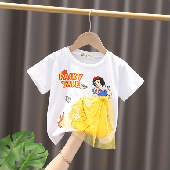 Baju Kaos Princess Anak Perempuan Elsa Frozen Snow White Mermaid