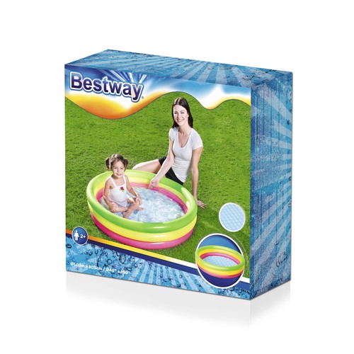 Kolam Renang Anak Bestway Portable 51104 Ukuran 102 cm x 25 cm 3Ring Motif Rainbow Bahan Karet