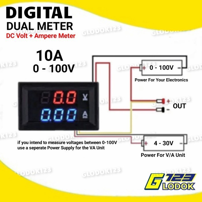 Dual Volt Amp Meter Digital Ampere Meter Voltmeter 10A 0-100V Ammeter