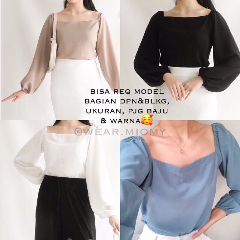 [ S-XXXXXL ] Ameline korean Top atasan wanita lengan panjang baloon puffy blouse busui big size jumb