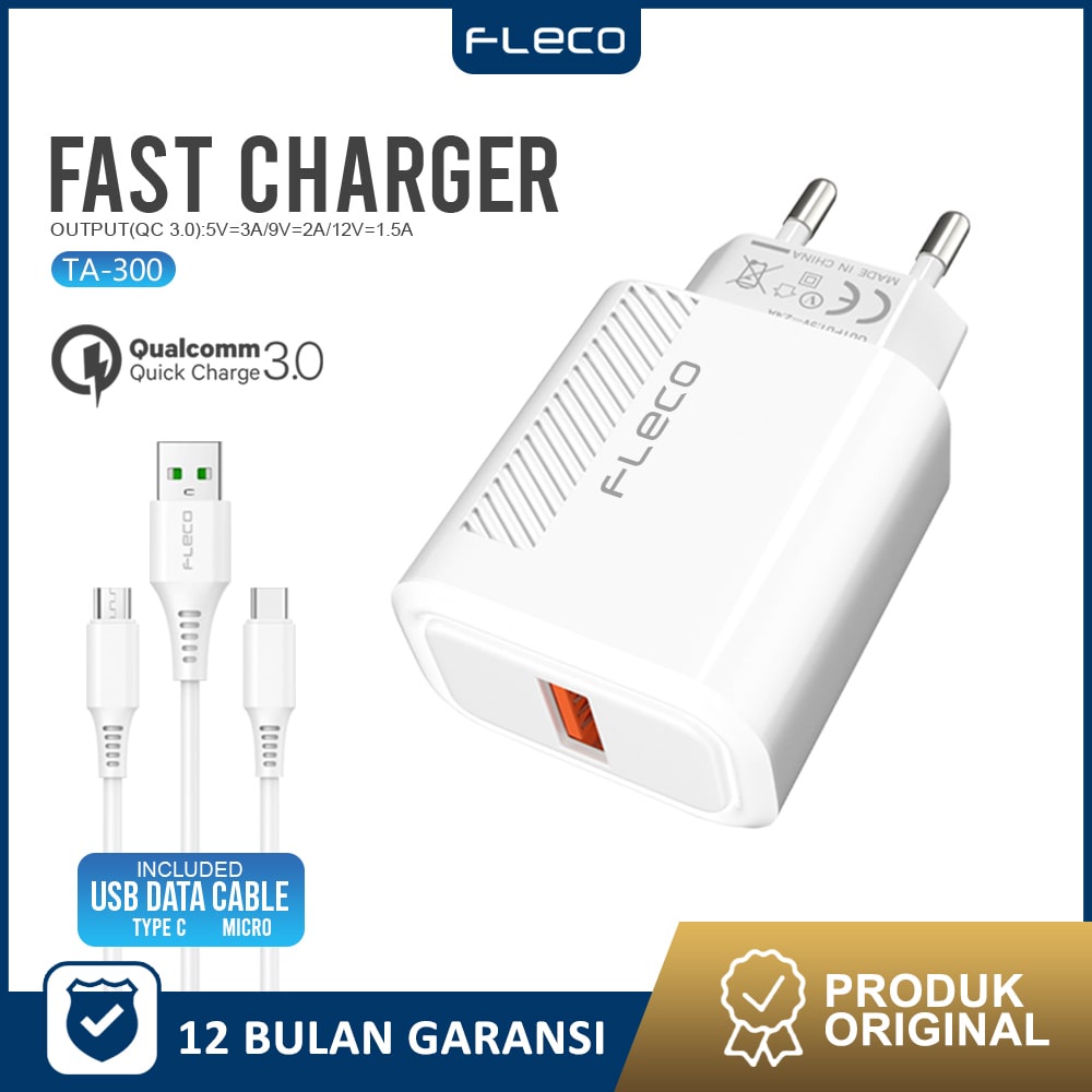 Charger Travel Adaptor Colokan USB 1 PortQC3.0 Quick Charging TA-300 FLECO