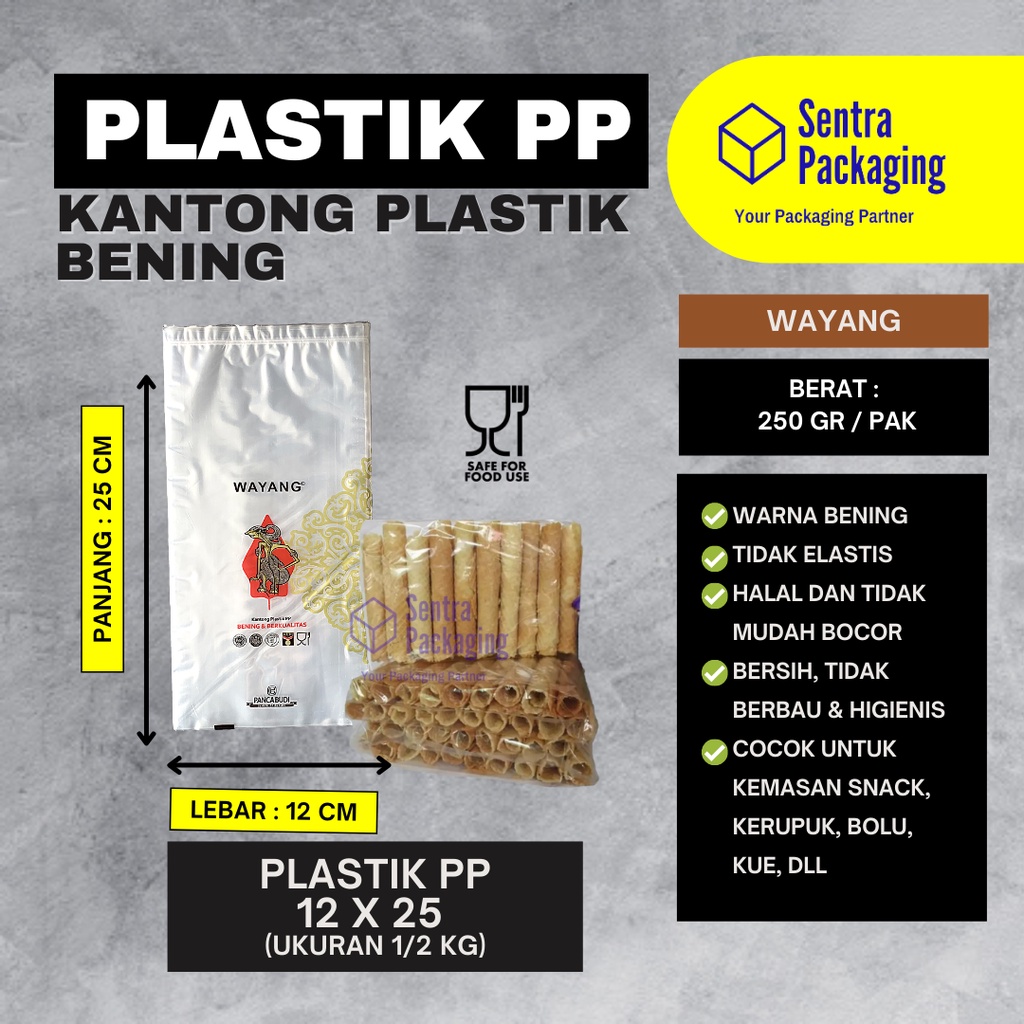Plastik PP Wayang 12 x 25 cm / Plastik PP Bening 1/2 kg Wayang