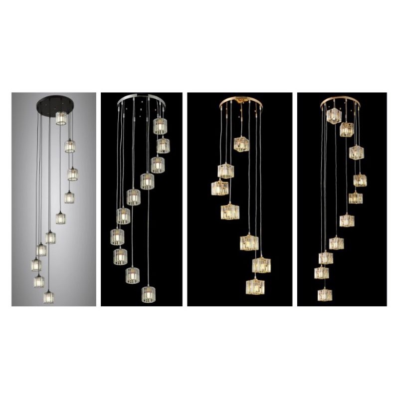 Lampu Gantung Minimalis Kristal Gold Hitam Dekorasi Ruang Void Tangga 7288