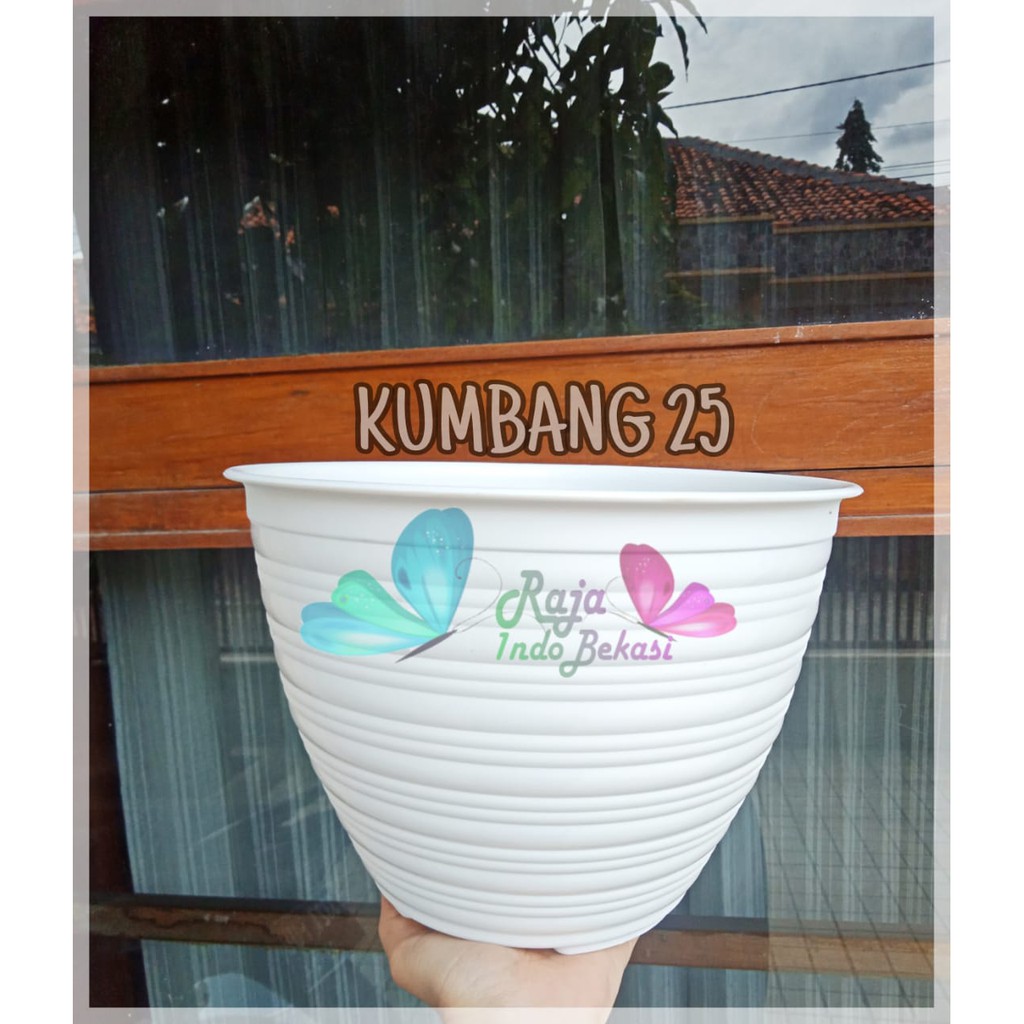 Pot Bunga Kumbang 25 Putih Motif Tawon - Pot Plastik TAWON 24 25 Cm Vas Pot Bunga Tawon Bulat - Pot Bunga