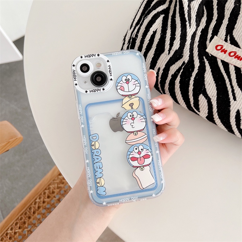 Soft Case Pelindung Lensa Transparan Motif Kartun Doraemon Untuk iPhone 12 13 Pro MAX 11 X XR XS MAX 7 8 Plus