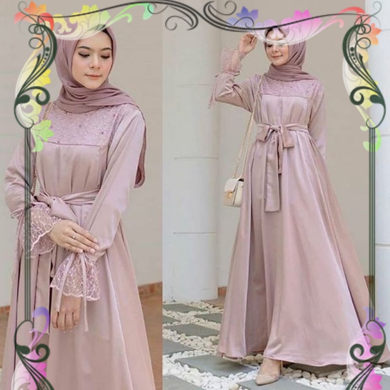 NURAINI MAXI DRESS IMPORT - GAMIS MURAH PEREMPUAN BRUKAT GAMIS MAXY MIX MOSCREPE