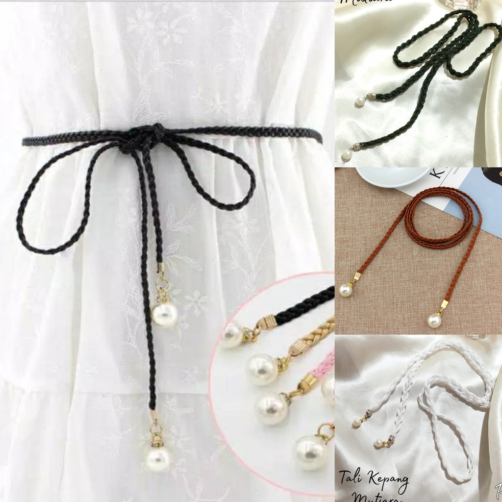 Ikat Pinggang Strap Kepang Tipis Motif mutiara Bahan jalinan tambang fashion wanita