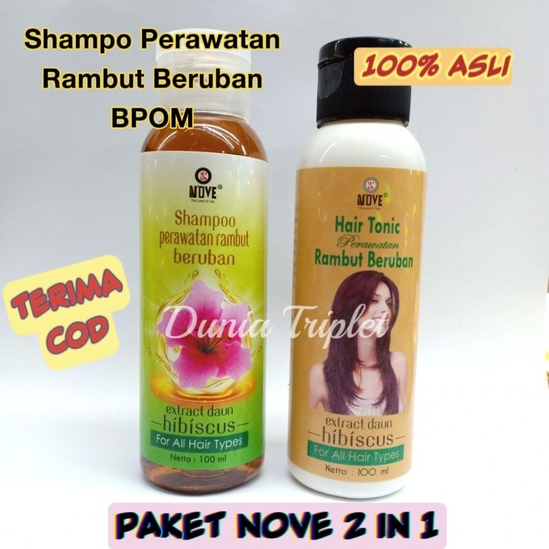 NOVE PAKET PERAWATAN 2IN1 RAMBUT UBAN HAIR TONIC EKSTRAK DAUN HIBISCUS - PAKET NOVE