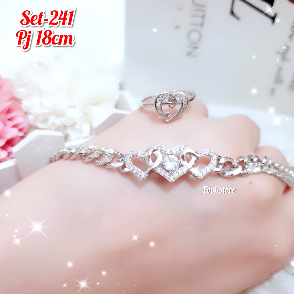 COD SET PERHIASAN WANITA 2 IN 1 WARNA SILVER KOREA SYTLE