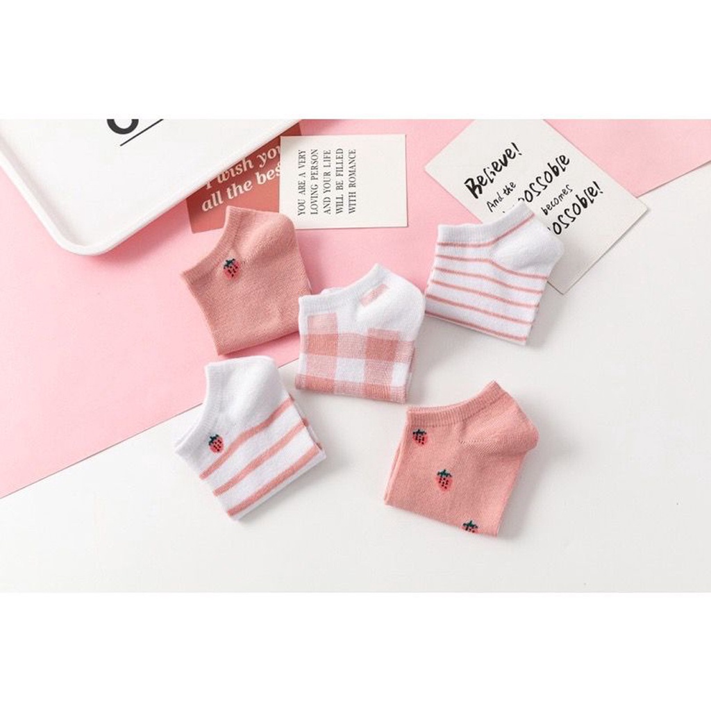 INFY - R601 Kaos Kaki Wanita Motif Strawberry Fashion Kaos Kaki Pendek Japanese Ankle Socks Import