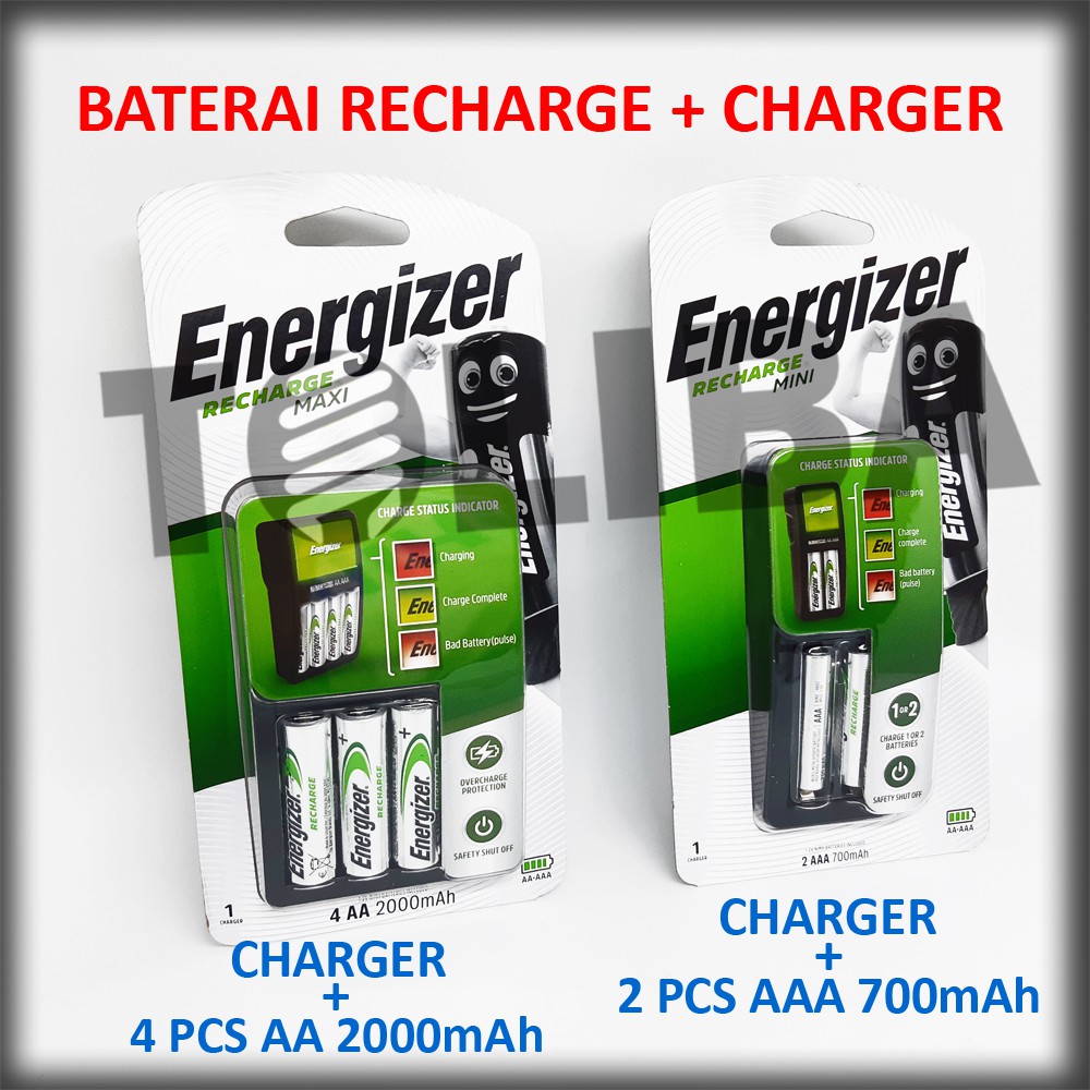 alat baterai charger energizer / battery recharge A2 AA 2000mAh A3 AAA 700mAh baterai kamera mainan