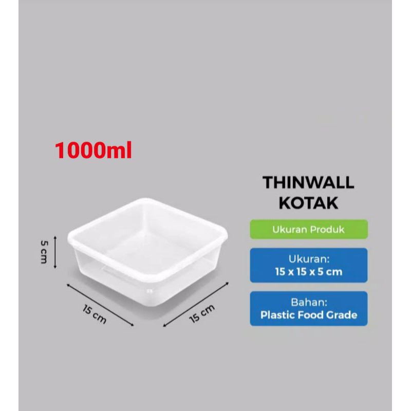 Kotak plastik 1000 ml SQ thinwall merek DM wadah saji mangkok kotak plastik