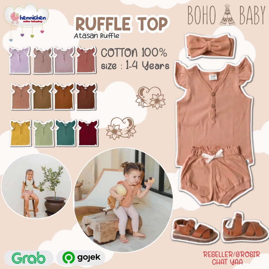 BOHO BABY RUFFLE TOP KAOS ANAK PEREMPUAN RUFFLE ATASAN ANAK KAOS ANAK BOHOBABY BOHOPANNA