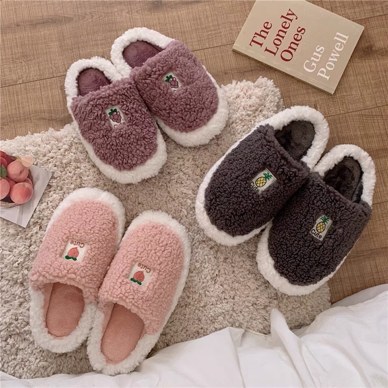 JOLINEOFFICIAL SLIPPER / PREMIUM SENDAL KAMAR BULU / SANDAL RUMAH MOTIF BUAH PEACH / INDOORS SLIPPERS / SANDAL BULU PINK EMPUK NYAMAN HANGAT LEMBUT / MURAH / SANDAL HOTEL