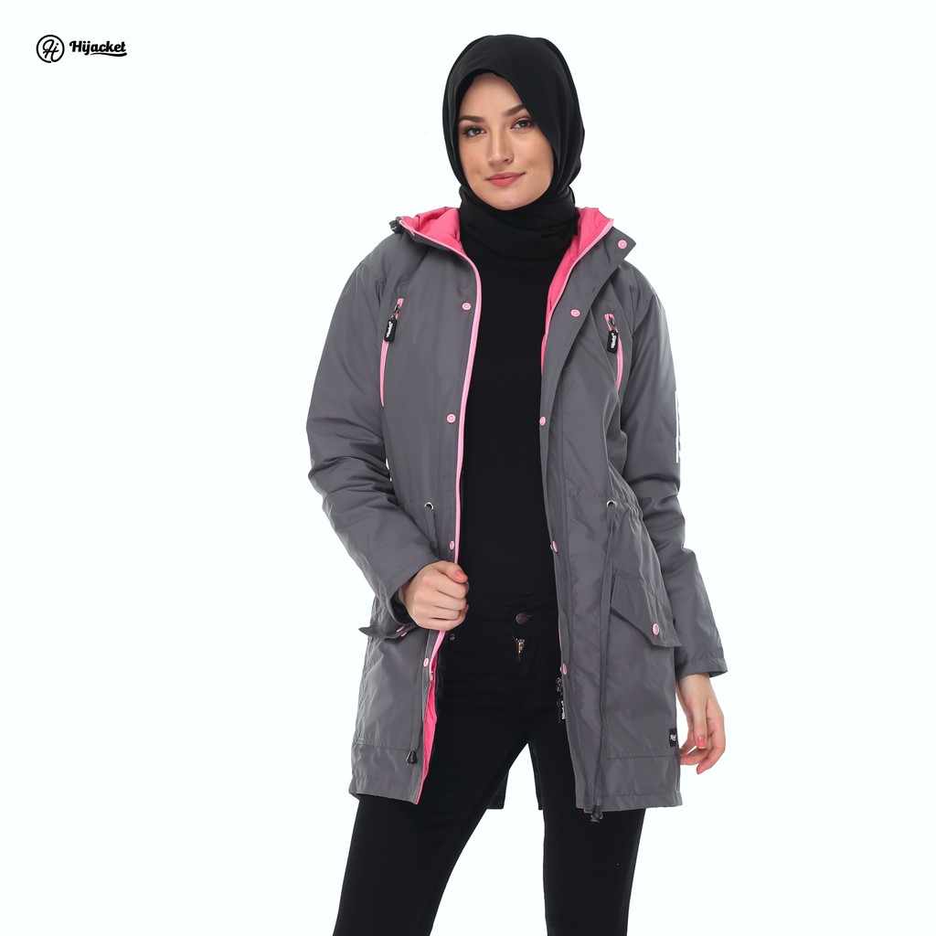 HIJACKET MONTIX | HIJAKET JAKET PARKA WANITA HIJAB PANJANG MUSLIMAH SYAR'I-Grey