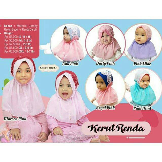 Jilbab anaya kerut renda/jilbab anak