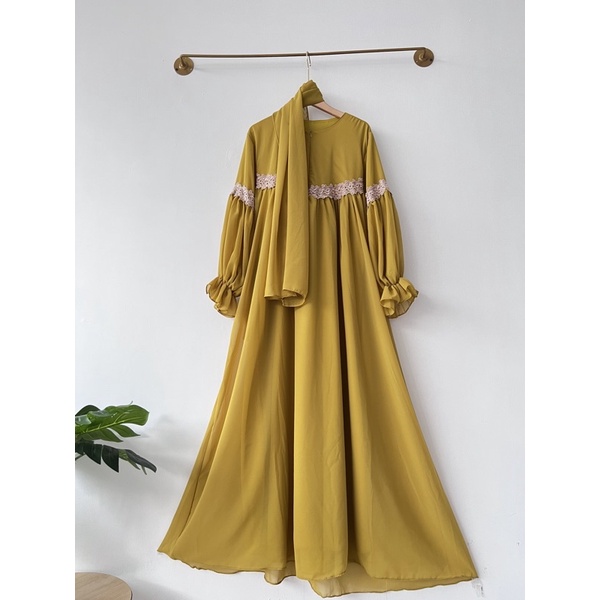 mirrana maxi set pashmina-Kuning lime