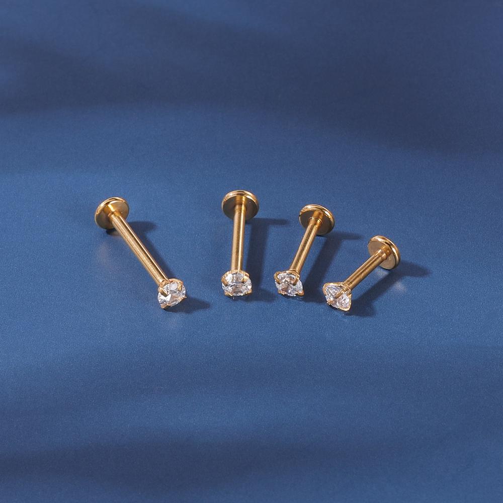 1 PC Anting Stud Tindik Bibir Labret Kristal Bahan Stainless Steel Ukuran 10mm 2 / 3 / 4 / 5 / 6mm 18G / 16G Helix Medusa