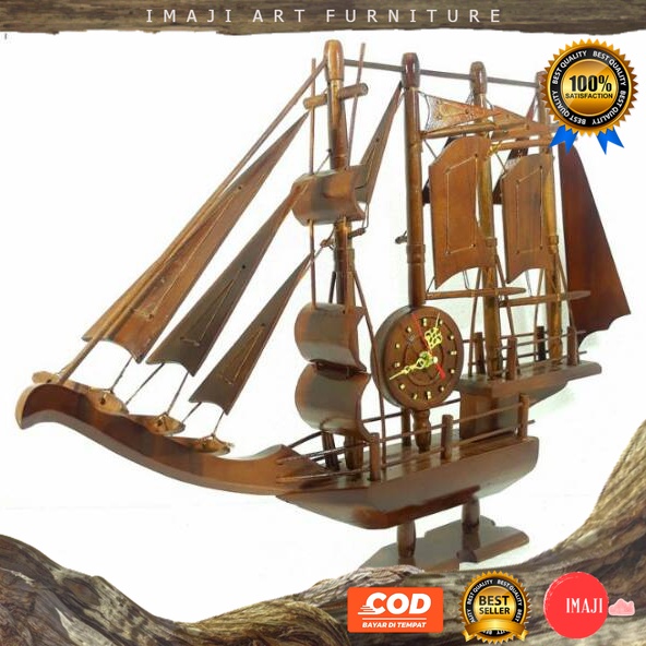 [ COD ] Jam kapal layar plinisi hiasan meja almari kaca koleksi pajangan dekorasi ruang tamu kantor 