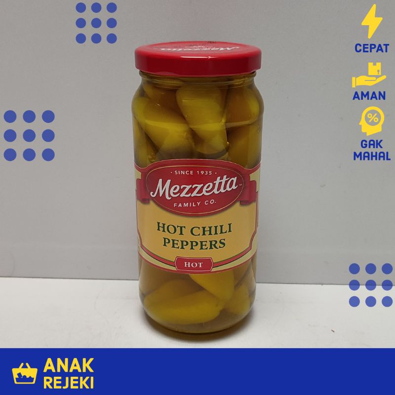 

Mezzetta Hot Chili Peppers 473ml - Acar Cabe Kuning Pedas Pickled - Standar