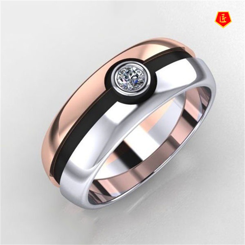 [Ready Stock]Simple Creative 14K Rose Gold Two-Tone Ring