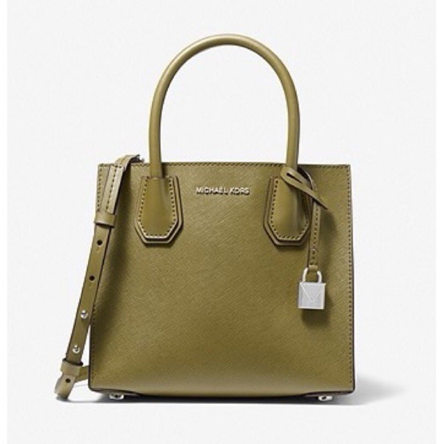 MICHAEL KORS MK Mercer Medium Saffiano Leather Accordion Crossbody Bag Oregano