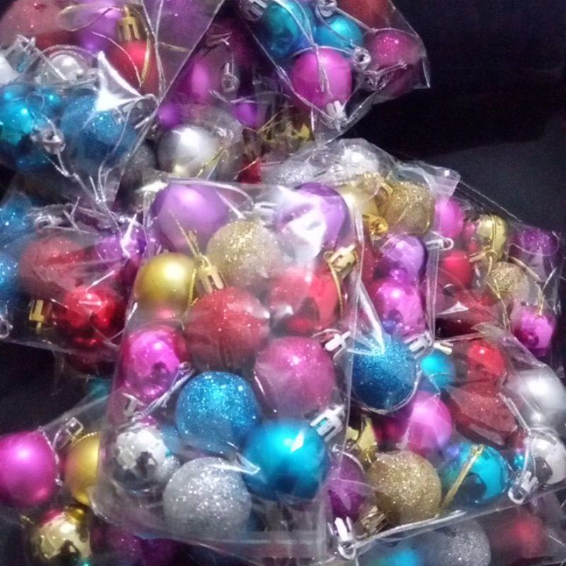 12 pcs Bola natal warna warni metalik glossy 3 cm Christmas ball