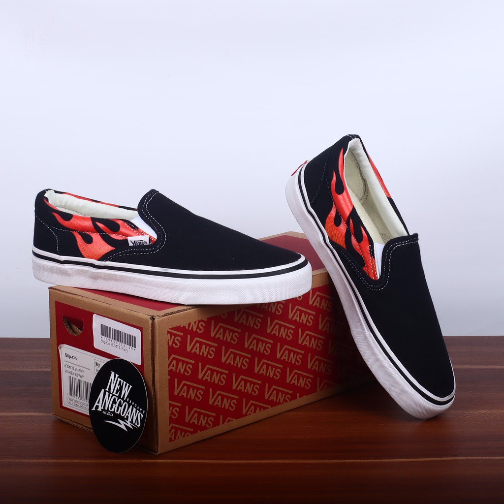 slip on vans flames