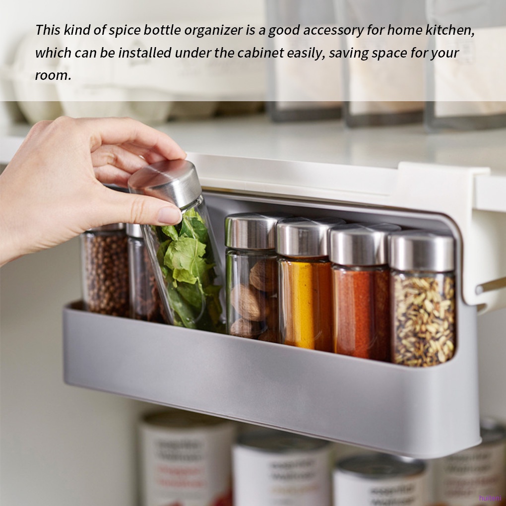 Spic Jar Organizer Wall Mounted Spice Bottle Rack Plastic Kitchen Sauce Cabinet Drawer Shelf huiteni.id