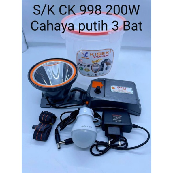 Senter Kepala LED Super Terang Kiseki 200 Watt CK-998 Original /Senter Kepala Cas/Senter Kiseki