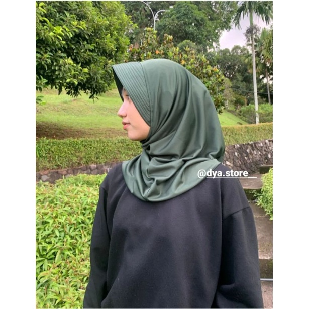 JILBAB SPORT - Hijab Sporty / Hijab Instant / Hijab Sporty Olah Raga Spandek Bergo Polos-Army