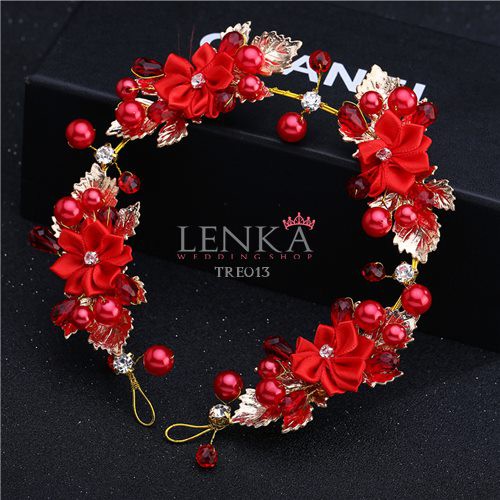 [BISA COD] TIARA HEADPIECE PESTA WEDDING BRIDAL BUNGA MERAH MODERN TRE013