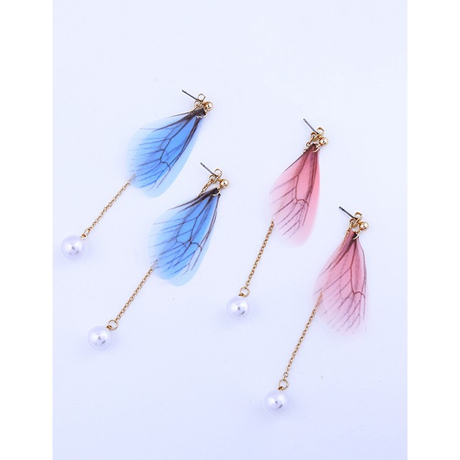 LRC Anting Tusuk Fashion Pearl Hanging Chiffon Earrings D03300