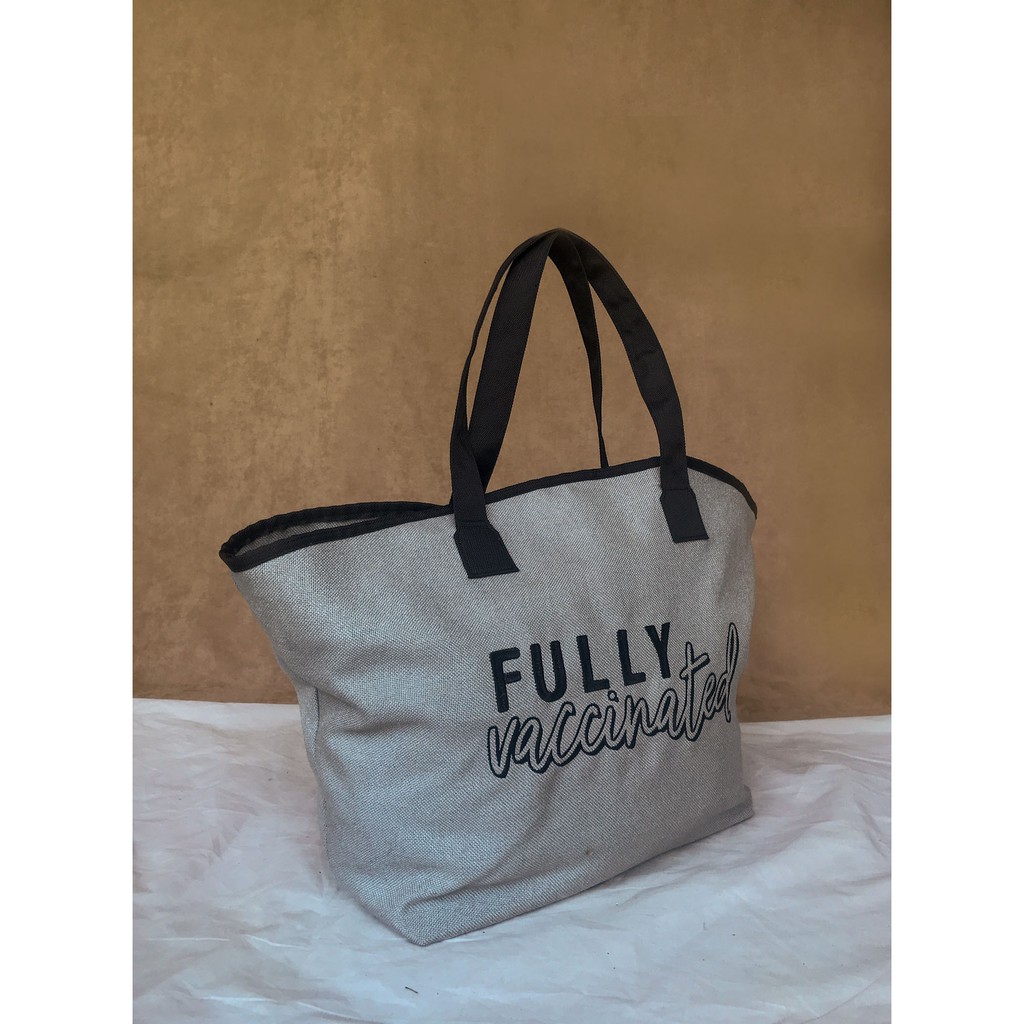 Vaccine Tote Bag Series - Fully Vaccinated Tas Kanvas Handmade Vaksin Tas Wanita Custom Bordir