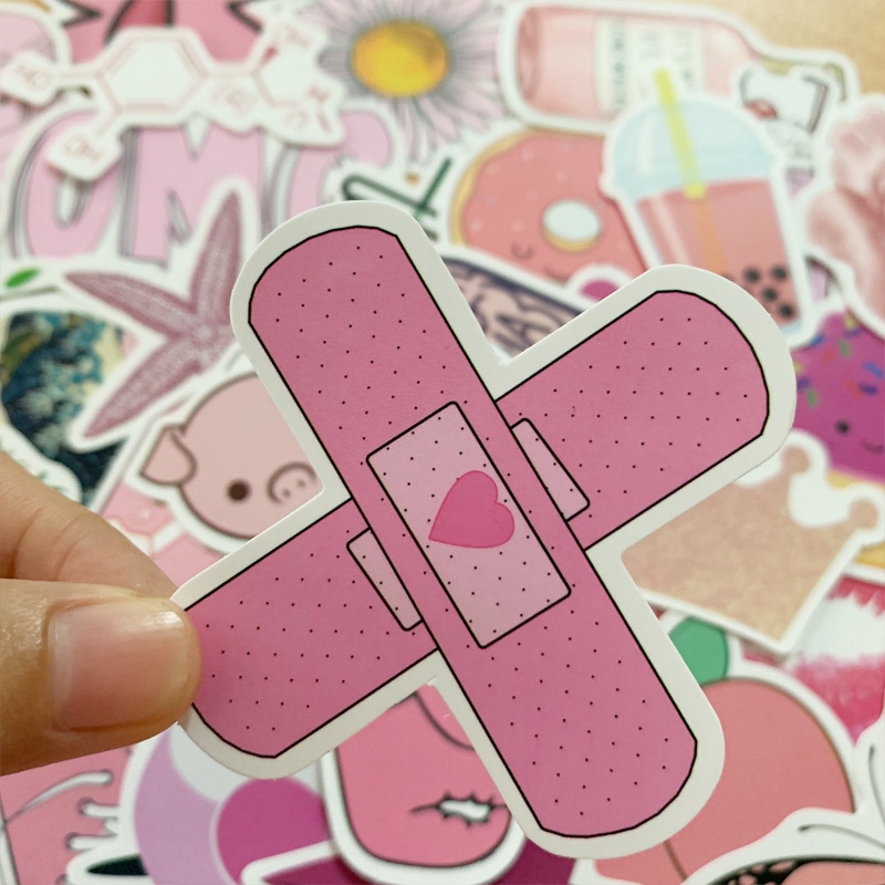 100pcs / set Stiker Graffiti Pink Anti Air Untuk Dekorasi Kulkas / Skateboard / Laptop