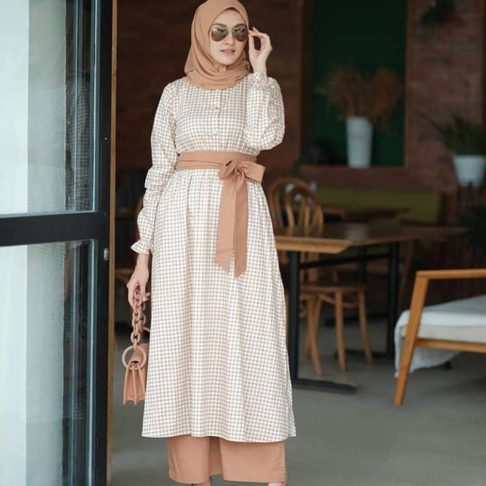 One Set Salsabilla // Wanset Polos Kekinian Jj 1187 Stelan Premiu NE267 Baju Gamis Syari Wanita Mo