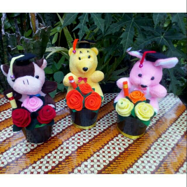  POT  Boneka wisuda Hewan Bunga  Flanel  3 tangkai Shopee 