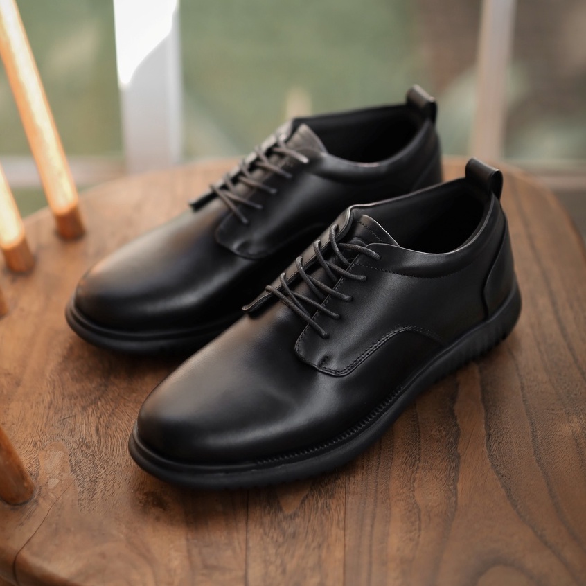 Hatta Black | Sepatu Kulit Asli Vintage Klasik Pria Derby Oxford Original Footwear | FORIND x Kenzios