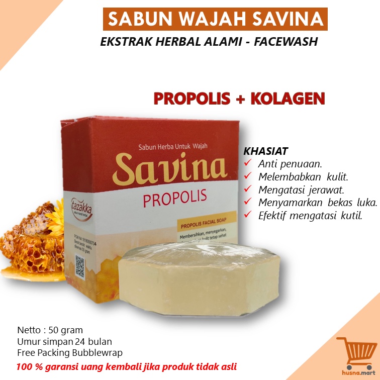 Savina Propolis Plus Kolagen Sabun Wajah Cuci Muka Pelembab Herbal Tazakka 50 gr Facial Wash Original