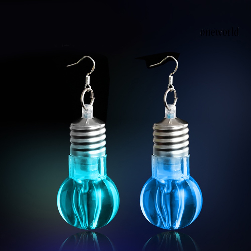 OW@ Silver Plated LED Bulb Lighting Hook Earrings Party Pub Club Women Jewelry Decor