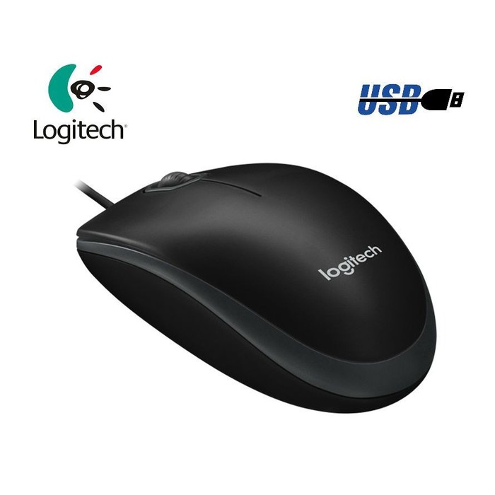 Mouse Logitech B100 Kabel USB - Hitam 100% Original Compact Windows, MAC, Linus &amp; Chrome OS