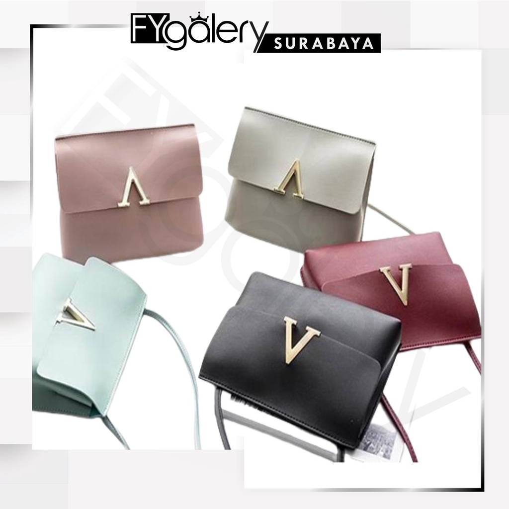 FYG1223 Tas Selempang Wanita Model V Tutup Gold Stainless Polos Slingbag Fashion S1310